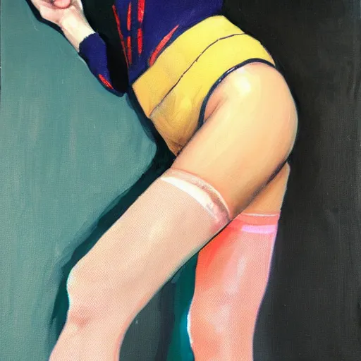 Image similar to old painting of a pretty woman in thigh high socks