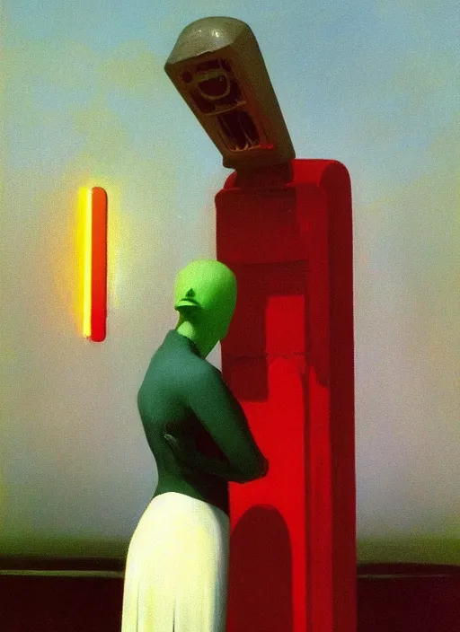 Image similar to woman with a traffic light head laughing Edward Hopper and James Gilleard, Zdzislaw Beksinski highly detailed