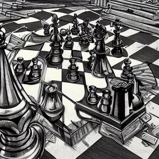 Art Lesson: NeoPopRealist Chess Board Ink Drawing, chess board drawing -  designco-india.com