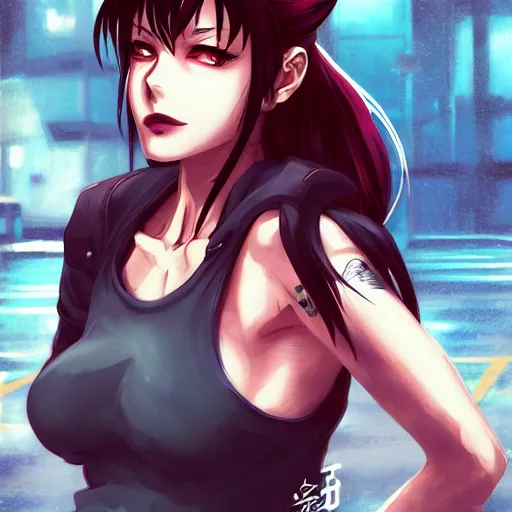 Prompt: a portrait of revy from black lagoon manga, art by lois van baarle and loish and ross tran and rossdraws and sam yang and samdoesarts and artgerm, digital art, highly detailed, intricate, sharp focus, trending on artstation hq, deviantart, unreal engine 5, 4 k uhd image