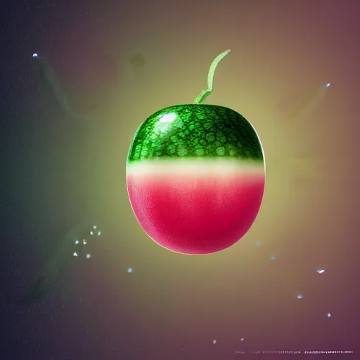 Prompt: tiny watermelon, floating, rbc, radiolaria, protophyta, micro - organisms, center frame, symmetric, rim light, marine microbiology, bioluminescence, electric, soft, concept art, intricate details, highly detailed, colorful, photorealistic, disney pixar, octane render, iridescent, anime, 8 k