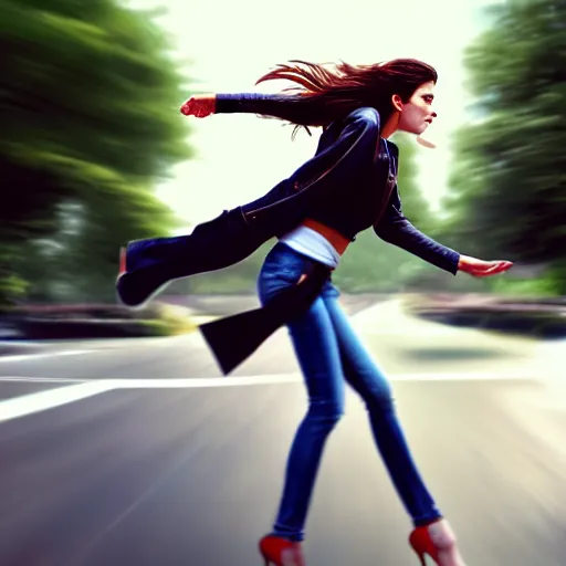 Prompt: pretty women dodging a moving car, photorealistic, in the style of greg rutkowski, detailed face, full body