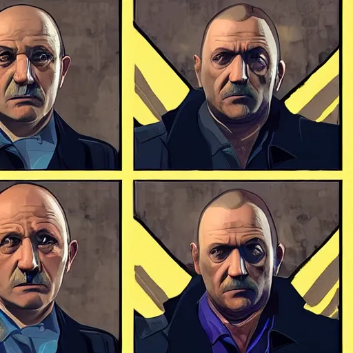 Image similar to Jonathan Banks aka Mike Ehrmantraut from Better Call Saul as a GTA character portrait, Grand Theft Auto, GTA cover art