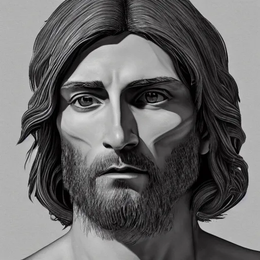 Prompt: Jesus Christ, digital art, extremely detailed, sharp, cel shaded, 8k, trending on Artstation, beautiful composition, modern interpretation, hyperrealistic features