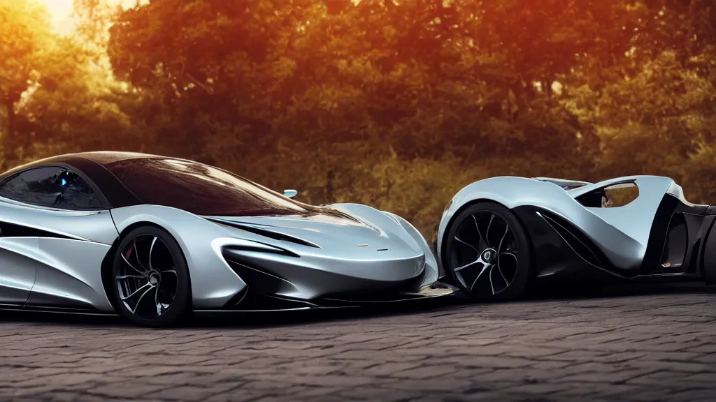 Prompt: soft bokeh front shot photo of a mclaren concept hyper car, cinematic, fine details, symmetrical, 4 k, digital art, wallpaper