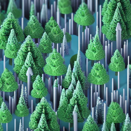 Prompt: isometric minimalistic chubby forest with magical trees, cinema 4 d, 1 0 0 mm, blue color scheme depth of field, octane render, studio lighting