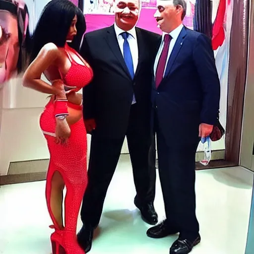 Image similar to viktor orban happy to pose for a photo with nicki minaj, highly detailed, hyper realistic