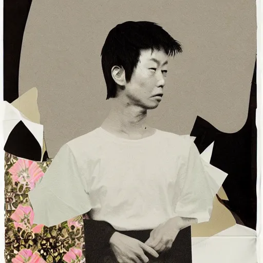 Prompt: takashi mizutani, collage, portrait, by toshiko okanoue