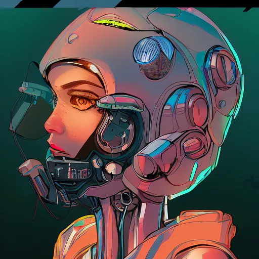 Image similar to comic book illustration, a portrait of a cybernetic raver girl, cyberpunk concept art by josan gonzales and wlop, highly detailed, intricate, sci-fi, sharp focus, Trending on Artstation HQ, deviantart