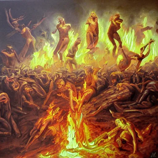 Image similar to the pits of hell, beautiful oil painting,