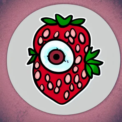 Image similar to strawberry with eyes, digital art, sticker