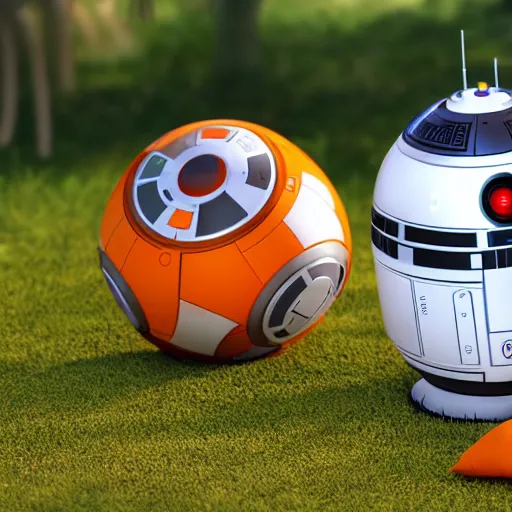 Image similar to bb 8 and hal 9 0 0 0 having a picnic, octane render, unreal engine, 8 k, hyperrealistic, photorealism