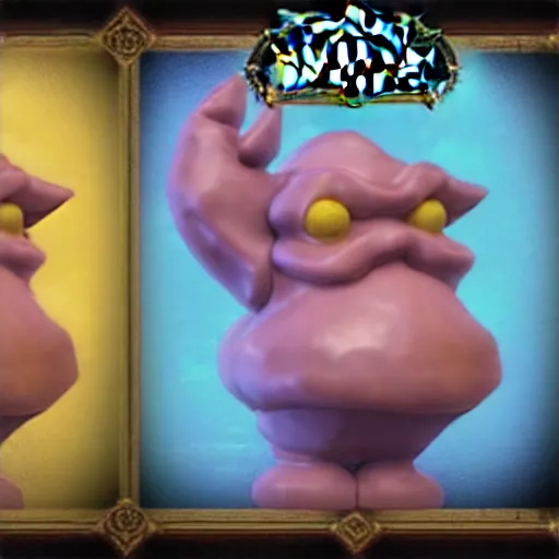 Image similar to world of warcraft character mr. blobby, rendered in octane with custard bubblegum subsurface scattering