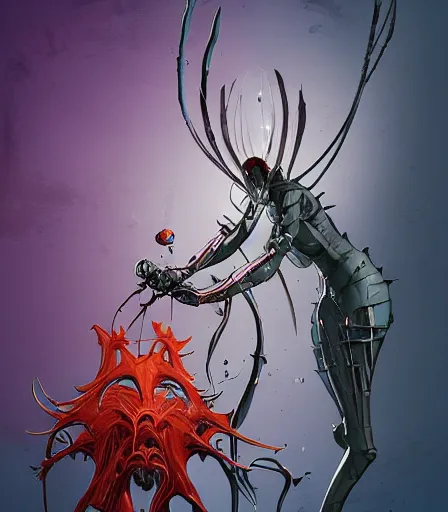 Image similar to Tim Burtons style Warframe by Alex Pardee and Nekro and Petros Afshar, and James McDermott,unstirred paint, vivid color, cgsociety 4K