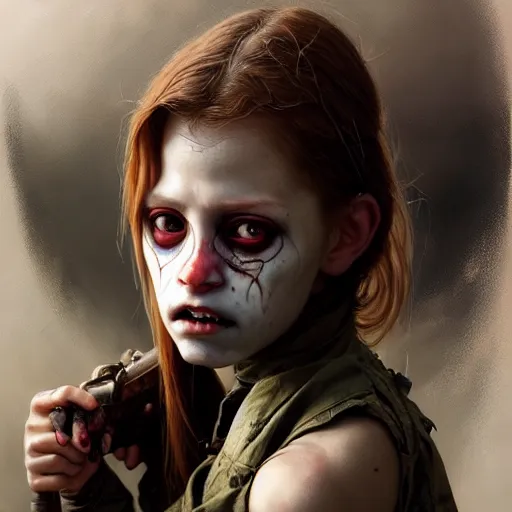 Prompt: portrait painting of horrifyingly disfigured vampire girl wearing battered vietnam fatigues, ultra realistic, concept art, intricate details, eerie, highly detailed, photorealistic, octane render, 8 k, unreal engine. art by artgerm and greg rutkowski and charlie bowater and magali villeneuve and alphonse mucha