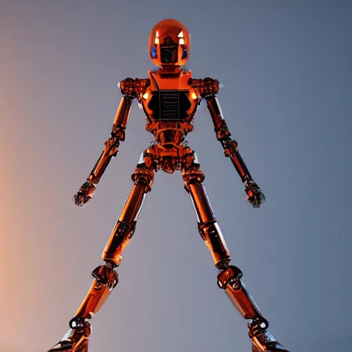 Prompt: graceful orange chrome robot, character concept art, futuristic cyberpunk humanoid machine, symmetry _ _ 4, hyperrealistic high detail 7 0 mm, 4 k