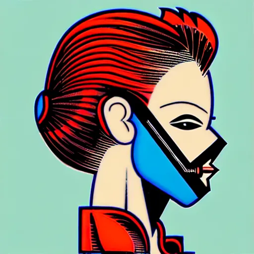 Prompt: a profile photo of a red head devil woman with a diving oxygen mask with side profile blood in ocean intricate details by MARVEL comics and Sandra Chevrier-C