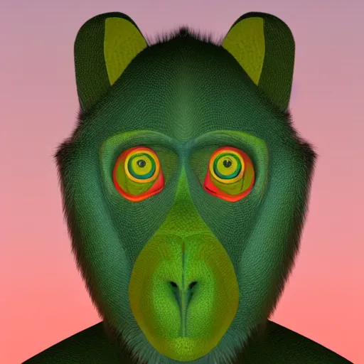 Prompt: polygon art style of a portrait of a green monkey, digital art, blender 3 d, octaine