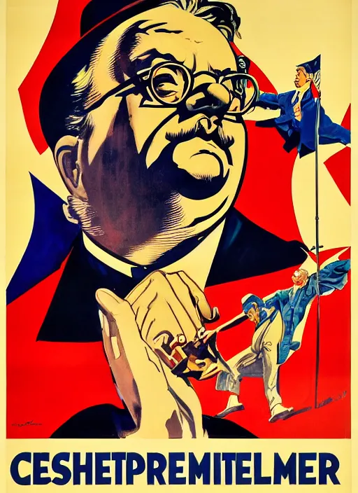 Image similar to american propaganda poster. gk chesterton. portrait by jean giraud and anton otto fischer and john philip falter and will eisner and gil elvgren