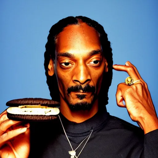 Prompt: Snoop Dogg holding an Oreo Cookie for a 1990s sitcom tv show, Studio Photograph, portrait, C 12.0