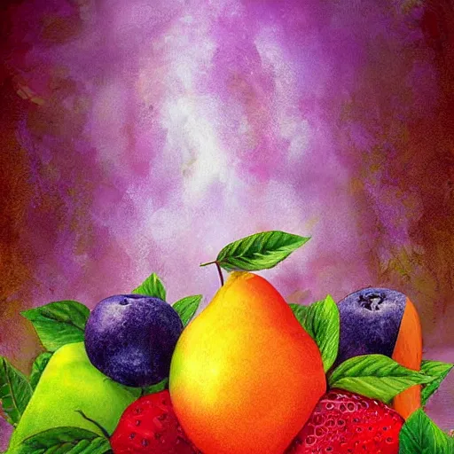 Prompt: heavenly fruit, epic, heaven fantasy painting, digital art, fruit