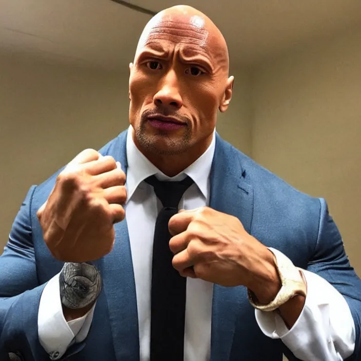 Image similar to dwayne johnson fighting crime, detailed sharp photo