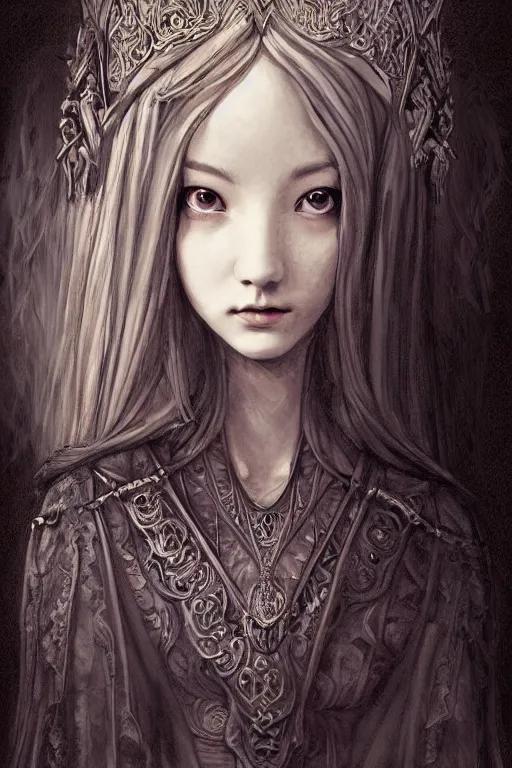 Prompt: beautiful and victorian and luxury and gothic and goddess young medieval dark princess portrait like blackpink lisa+front face with light flowing hair, ultradetail face, art and illustration by miqi19981105.artstation.com, fantasy, intricate complexity, human structure, human anatomy, fantasy character concept,dynamic lighting, watermark, blurry, hyperrealism 8k