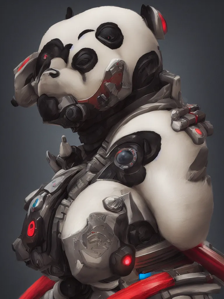 Image similar to “A detailed portrait of a giant robot panda dressed as a samurai, anime, trending on artstation, octane render, cgsociety, 4K, 8K”
