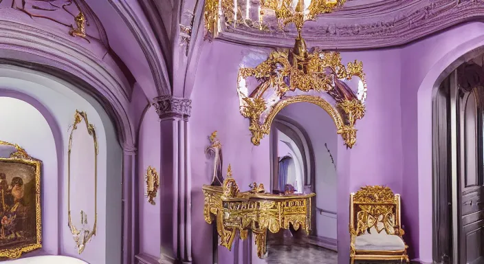 Prompt: 35mm photo of a Spanish Study, glimmering interior design, lilac colors, infrared-interior-lighting, divine-view, glimmering-design, artificial, style of Victorian, 4k, professional photography, wide-perspective, grand-composition, concept-art, highly-detailed, sublime, dramatic, cinematic