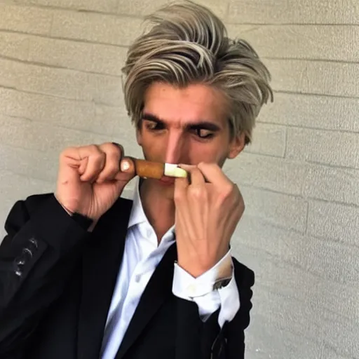 Image similar to a photo of xqc smoking a cigarrette, high level of coherency