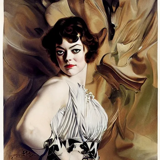 Prompt: emma stone in prey picture by j. c. leyendecker and peter paul rubens, asymmetrical, dark vibes, realistic painting, organic painting, matte painting, geometric shapes, hard edges, graffiti, street art : 2 by j. c. leyendecker and peter paul rubens : 4