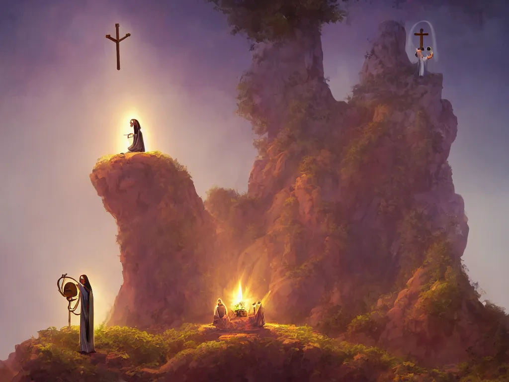 Image similar to the agony in the garden, Jesus on the left, a serpent nearby, and an angel holding a chalice, by goro fujita, trending on artstation, 8k, highly detailed, digital graphic art