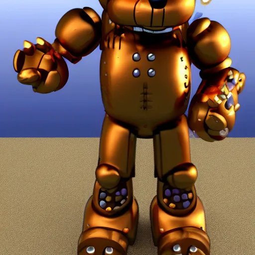 Image similar to imrpessive 3 d render of a metalic freddy fazbear