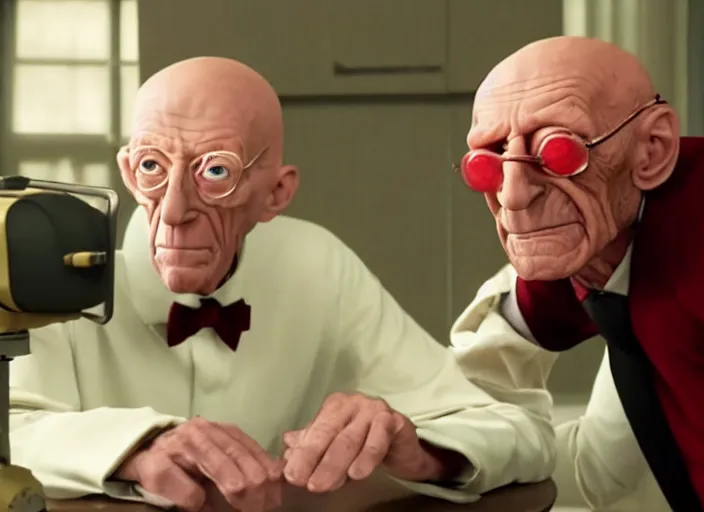 Image similar to film still of real life professor farnsworth in the new scifi movie, 4 k