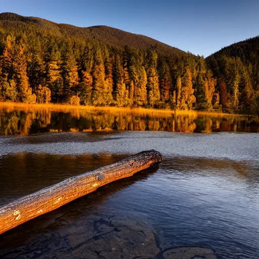 Prompt: DSLR still of a beautiful mountainside river with a pier and a log cabin at sunrise, 4k