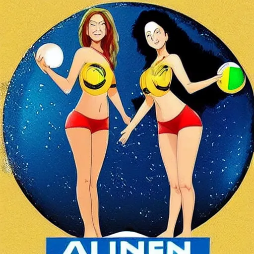 Image similar to can we get aliens playing volleyball in bikinis on one of jupiter's moons