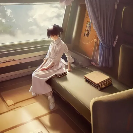 Prompt: luxury advertisement, a highly detailed epic cinematic concept art CG render digital painting artwork of a Chinese schoolgirl sitting in the train. By Greg Rutkowski, Ilya Kuvshinov, WLOP, Stanley Artgerm Lau, Ruan Jia and Fenghua Zhong, trending on ArtStation, made in Maya, Blender and Photoshop, octane render, excellent composition, cinematic atmosphere, dynamic dramatic cinematic lighting, aesthetic, very inspirational, arthouse