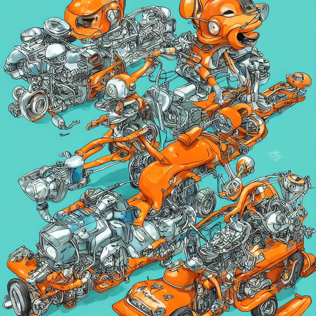 Image similar to cute and funny, squirrel wearing a helmet riding in a hot rod with oversized engine, ratfink style by ed roth, centered award winning watercolor pen illustration, isometric illustration by chihiro iwasaki, edited by range murata, tiny details by artgerm and watercolor girl, symmetrically isometrically centered, sharply focused