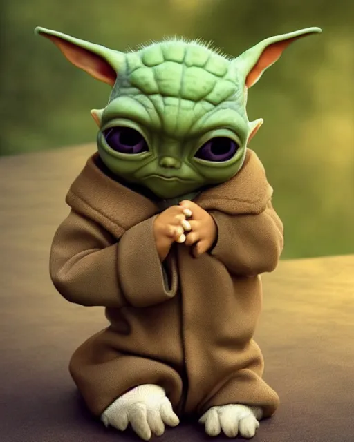 Prompt: Gizmo holding hands with his friend baby Yoda, trending on artstation, Photorealistic