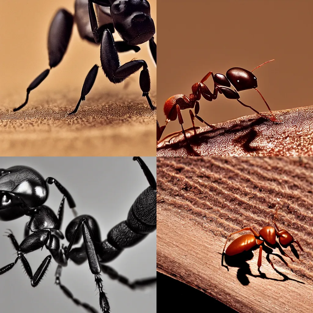 Prompt: an ant riding a horse, macro photography