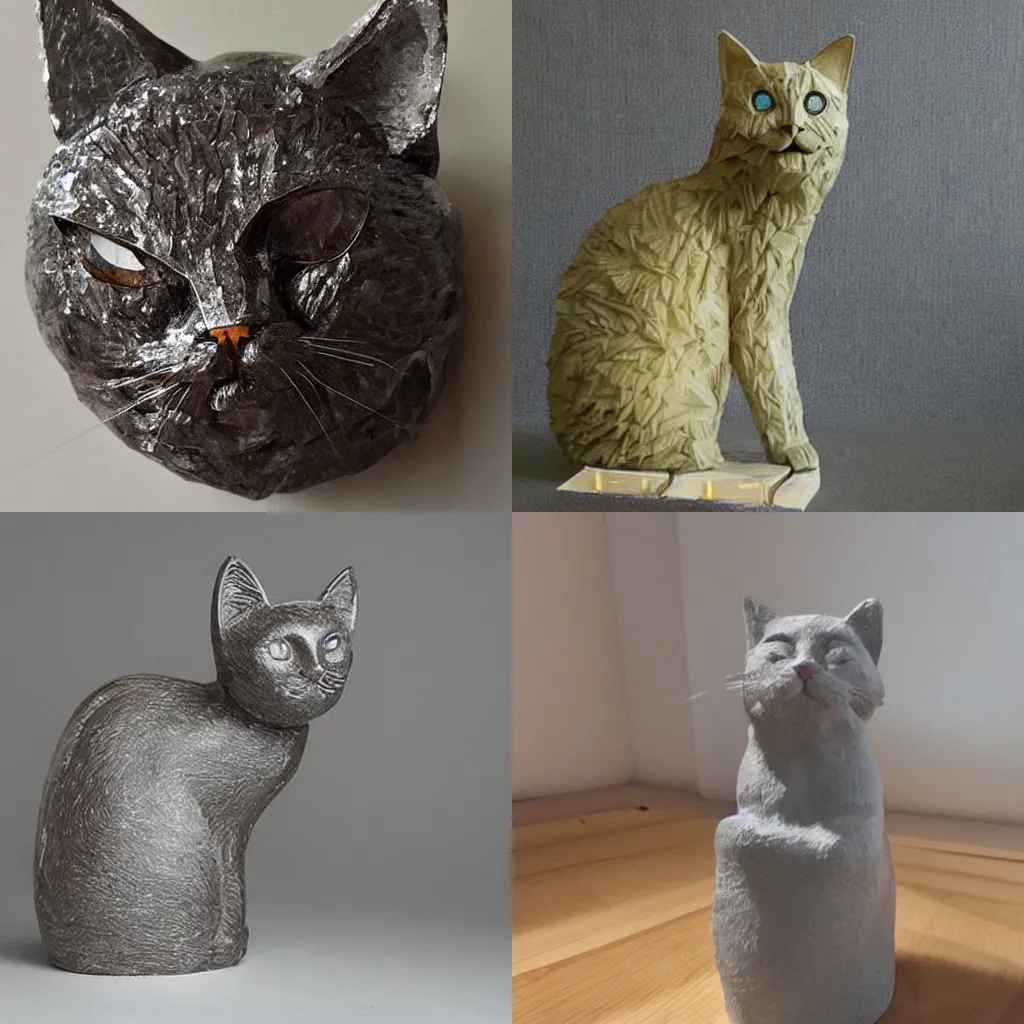 Prompt: cat sculpture made of crystal ，