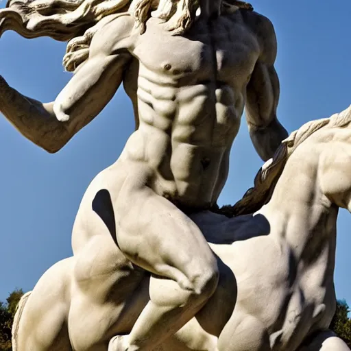 Prompt: greek statue of a centaur, human horse chimera hybrid,