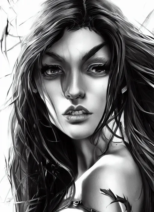 Image similar to up close portrait of a beautiful woman in black and white, art by diego fazio and diegoKoi and oscar Ukono, concept art, sharp focus, artgerm, 8k highly detailed