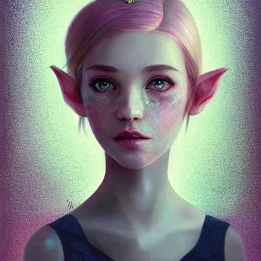 Image similar to girl portrait, elven princess, head and shoulders, matte print, pastel pink, digital art, cute freckles, digital painting, fan art, elegant, pixiv, by Ilya Kuvshinov, daily deviation, IAMAG