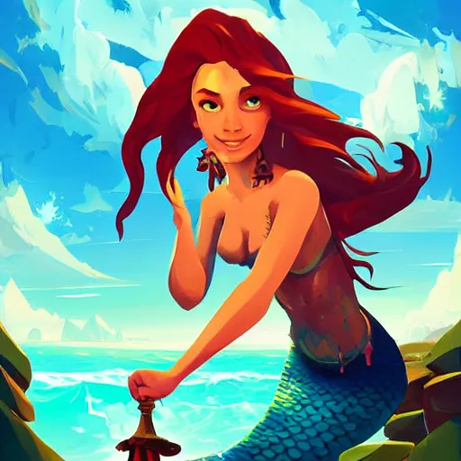 Image similar to painting mermaid treasure on sea of thieves game avatar hero smooth face median photoshop filter cutout vector, behance hd by jesper ejsing, by rhads, makoto shinkai and lois van baarle, ilya kuvshinov, rossdraws global illumination