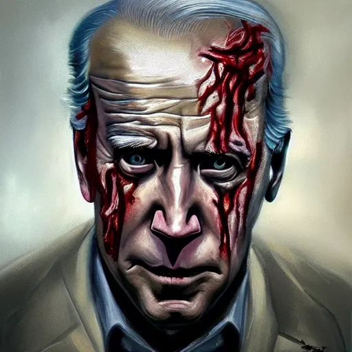 Image similar to color head portrait of joe biden as a zombie, 7 days to die zombie, gritty background, fine art, award winning, intricate, elegant, sharp focus, cinematic lighting, digital painting, 8 k concept art, art by michael hussar, art by brom, art by guweiz and z. w. gu, 8 k