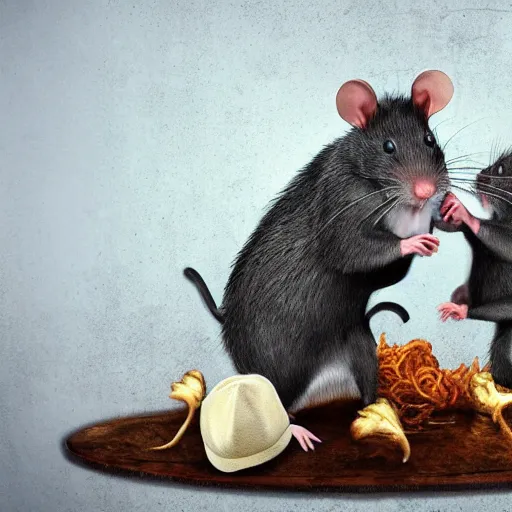 Prompt: large Rats eating a man in a hat, hyper realistic, hdr, cinematic