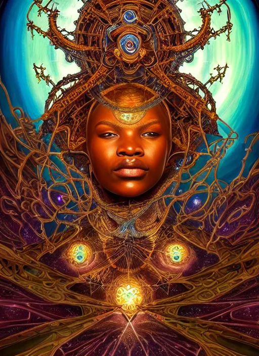 Prompt: : galatic shamen with Quantum energy fantasy, fantasy magic,  , intricate, sharp focus, illustration, highly detailed, digital painting, concept art, jahbu art and Paul lewin and kehinde wiley, masterpiece