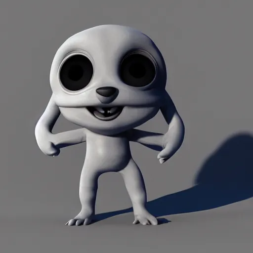 Image similar to a cartoon character with big eyes and legs, a 3 d render by grillo demo, zbrush central contest winner, furry art, rendered in maya, rendered in cinema 4 d, behance hd