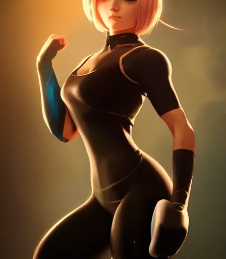 Prompt: beautiful portrait of a gorgeous personal trainer who looks like 2B , character design by charlie bowater, ross tran, artgerm, and makoto shinkai, detailed, soft lighting, rendered in octane